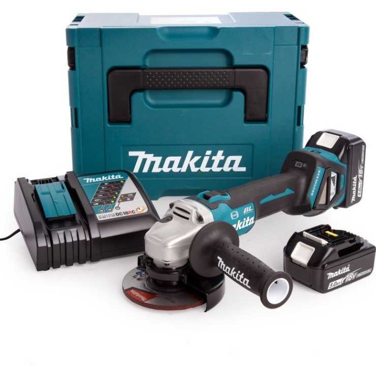 Makita γωνιακός Τροχός 125mm Μπαταρίας 2x5Ah DGA513RTJ 