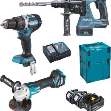 MAKITA ΣΕΤ ΚΡΟΥΣΤΙΚΟ ΔΡΑΠΑΝΟ ΠΙΣΤΟΛΕΤΟ ΓΩΝΙΑΚΟ ΤΡΟΧΟ ΜΠΑΤΑΡΙΕΣ ΤΑΧΥΦΟΡΤΙΣΤΗ ΚΑΙ ΒΑΛΙΤΣΕΣ DLX3119TJ