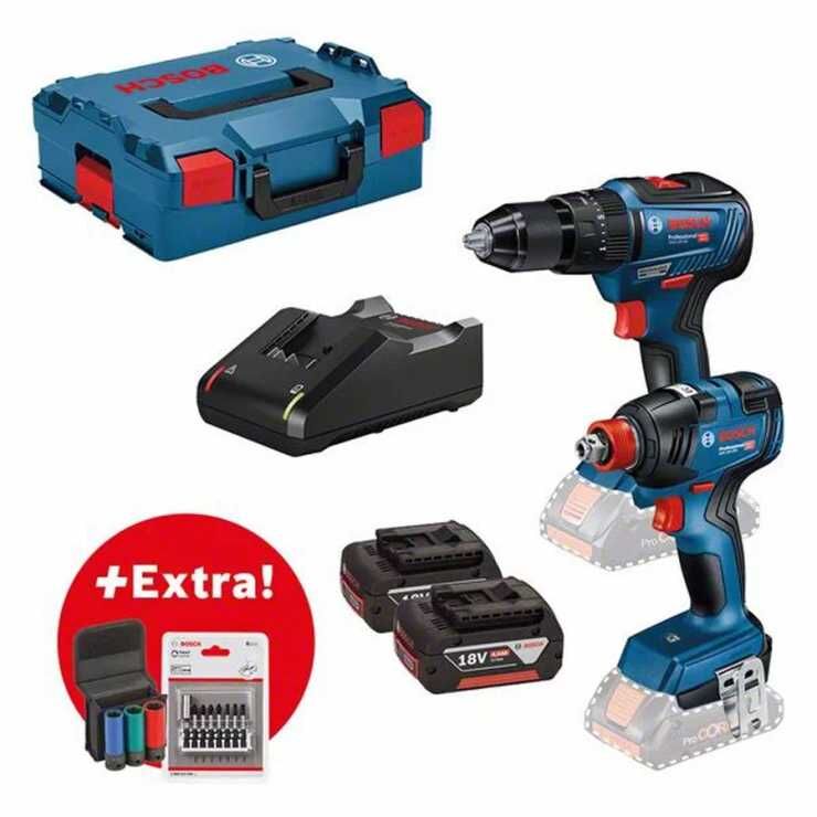 BOSCH Σετ 18 V: GSB + GDX + 2 x GBA 18V 4.0Ah + GAL 18V-40 + σετ εξαρτημάτων 0615990L7E