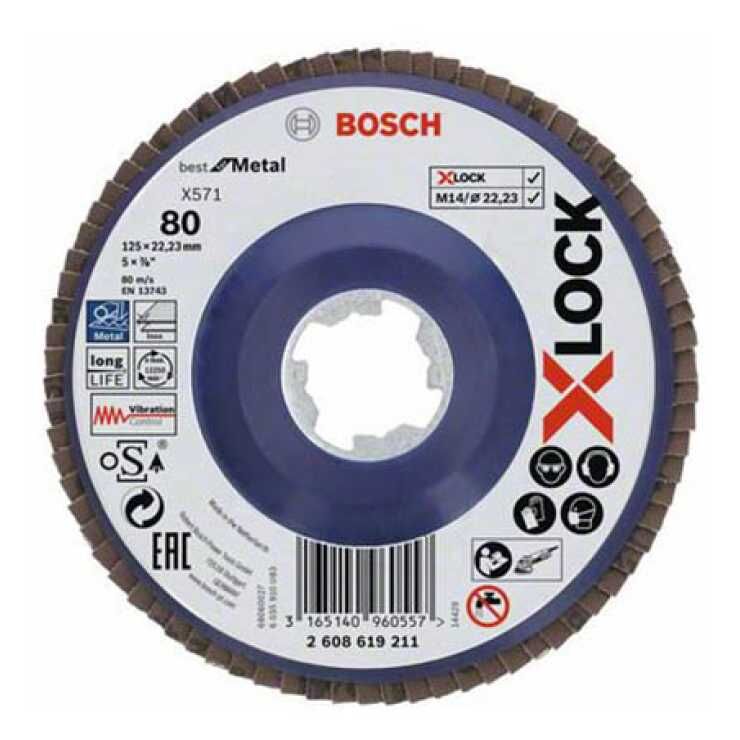 BOSCH  - Δίσκος με Φύλλα X-LOCK X571 Best for Metal 125mm K80 2608619211