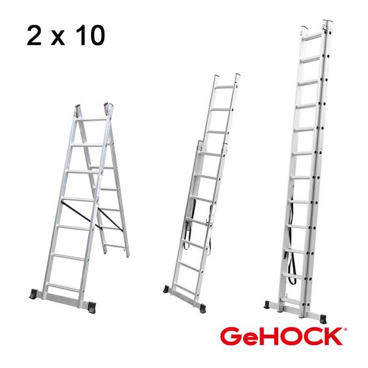 Gehock Διπλή Σκάλα Επεκτεινόμενη Αλουμινίου 2 x 10 Σκαλοπάτια 10295210