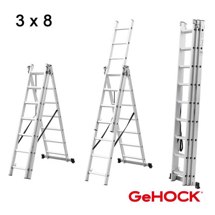 Gehock Τριπλή Σκάλα Επεκτεινόμενη Αλουμινίου 3 x 8 Σκαλοπάτια 10295308