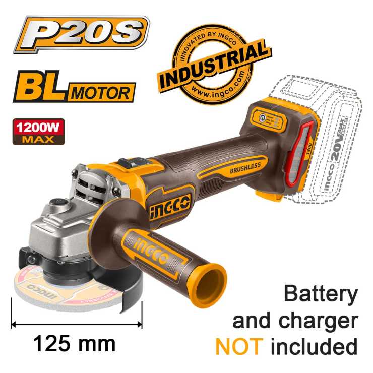 Ingco Γωνιακός Τροχός Μπαταρίας 125mm 20V Li-Ion SOLO CAGLI221253