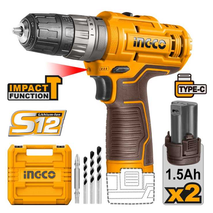 Ingco Κρουστικό Δραπανοκατσάβιδο Μπαταρίας 12V Li-Ion 20Nm CIDLI12202E