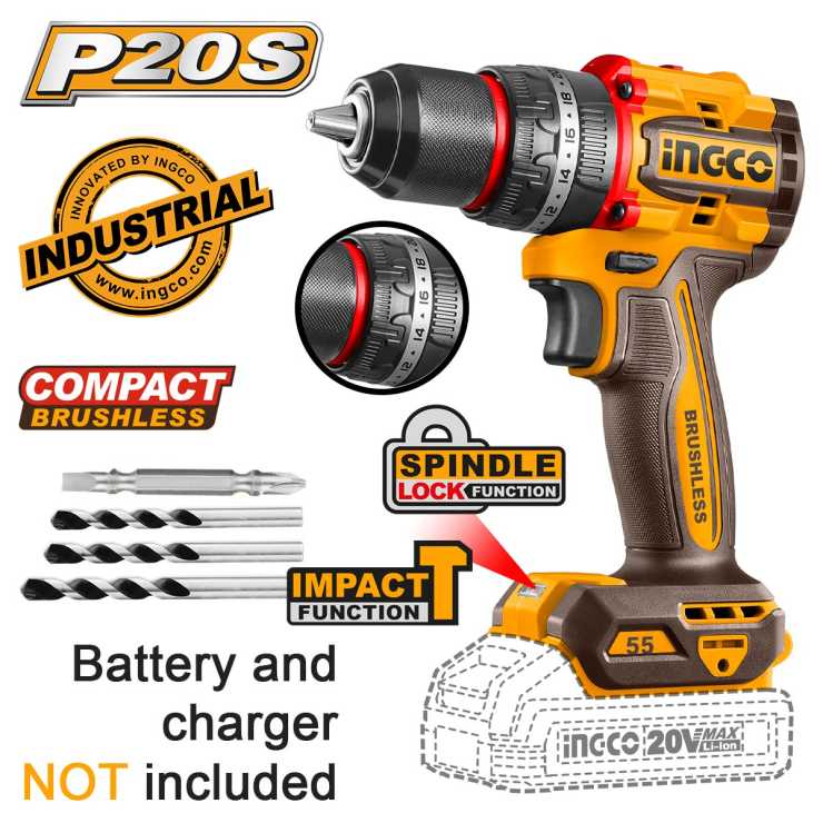 Ingco Κρουστικό Δραπανοκατσάβιδο Μπαταρίας 20V Li-Ion SOLO 55Νm CIDLI205581