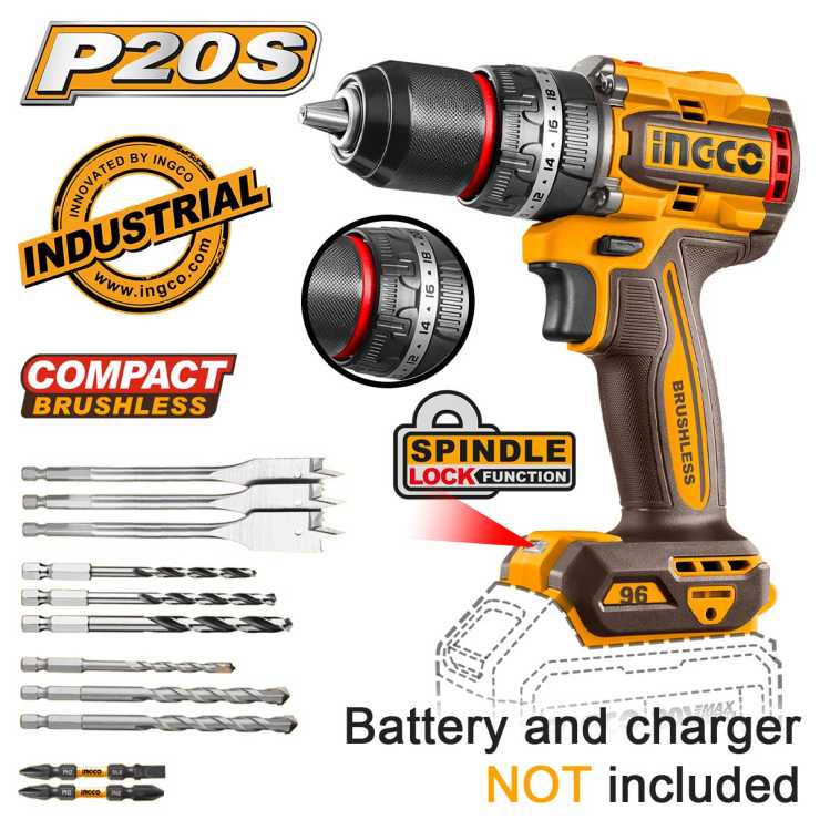 Ingco Κρουστικό Δραπανοκατσάβιδο Compact Μπαταρίας 20V Li-Ion SOLO 96Nm CIDLI209681
