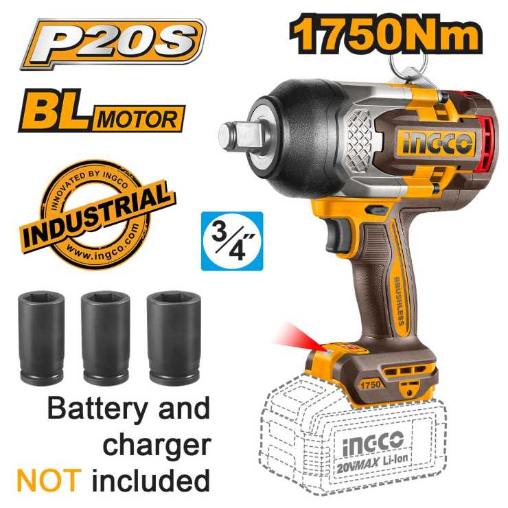 Ingco Κρουστικό Μπουλονόκλειδο Μπαταρίας 20V Li-Ion SOLO 1750-2100Nm CIWLI201751