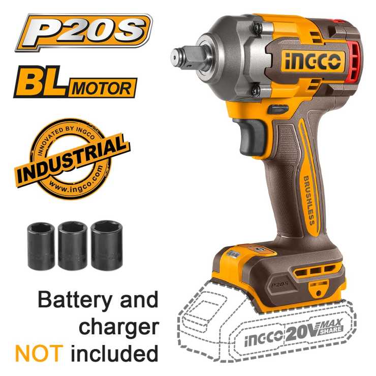 Ingco Μπουλονόκλειδο Κρουστικό Μπαταρίας 20V Li-Ion SOLO 400-550Nm CIWLI20401