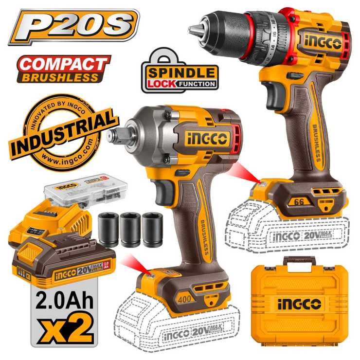 Ingco Εργαλεία Compact Μπαταρίας 20V Li-Ion Σετ 2 τεμ. CKLI20275E