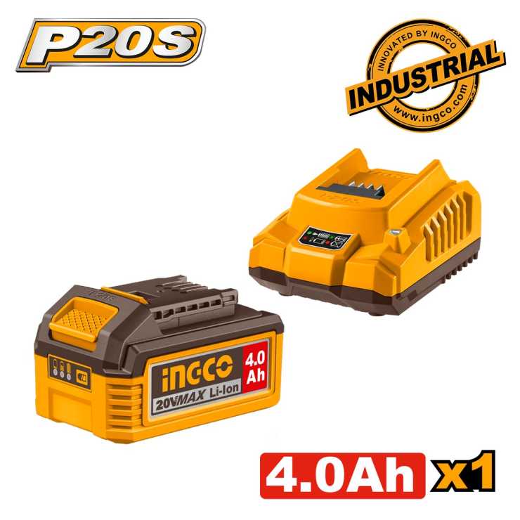 Ingco Μπαταρία 20V 4.0Ah Li-Ion + Φορτιστής 2Α Σετ FBCPK1012E