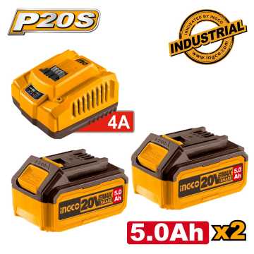 Ingco Μπαταρίες 2 τεμ. 5.0Ah + 1 τεμ. Φορτιστής 4Α Σετ 3 τεμ. FBCPK2513E