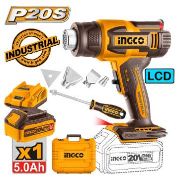 Ingco Πιστόλι Θερμού Αέρα Μπαταρίας 20V Li-Ion με LCD Οθόνη HGLI20035