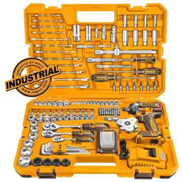 Ingco Εργαλεία Χειρός + Μπουλονόκλειδο Κρουστικό Μπατ. 20V Li-Ion 500-650Nm Σετ 152 τεμ. HKTHP31521