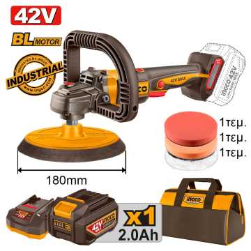 Ingco Αλοιφαδόρος Μπαταρίας 42V Li-Ion Φ 180mm +Υφασμάτινη τσάντα APLI42181E