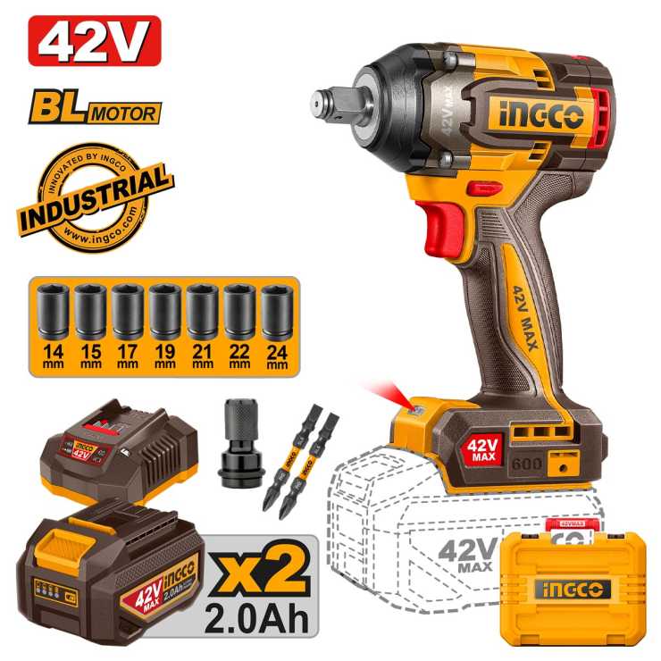 Ingco Μπουλονόκλειδο Κρουστικό Μπαταρίας 42V Li-Ion 600-750Nm CIWLI42602E