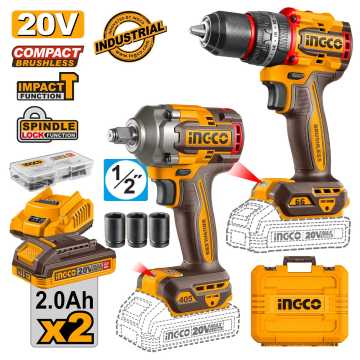 Ingco Εργαλεία Compact Μπαταρίας 20V Li-Ion Σετ 2 τεμ. CKLI20286E