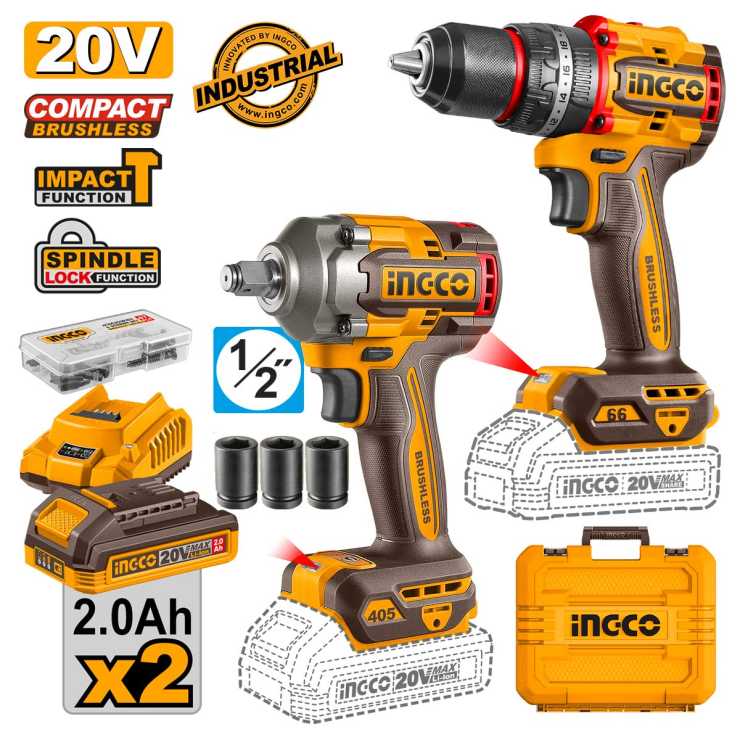 Ingco Εργαλεία Compact Μπαταρίας 20V Li-Ion Σετ 2 τεμ. CKLI20286E
