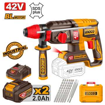 Ingco Πιστολέτο Περιστροφικό Κρουστικό Σκαπτικό Μπαταρίας 42V Li-Ion 2.5J 26mm CRHLI422682E