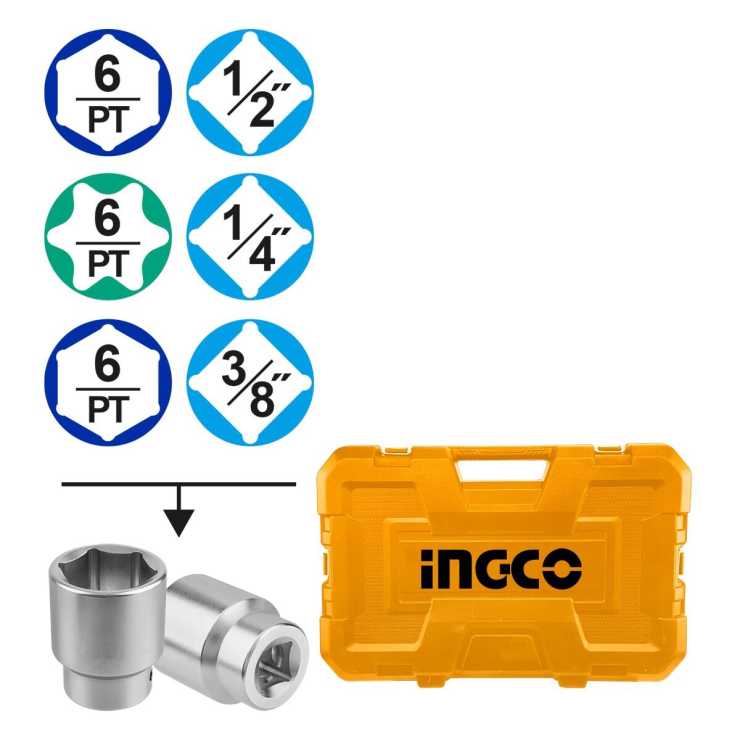 Ingco Σετ Εργαλεία Χειρός και Καρυδάκια 1/4" - 1/2" - 3/8" 216 τεμ. HKTHP22161