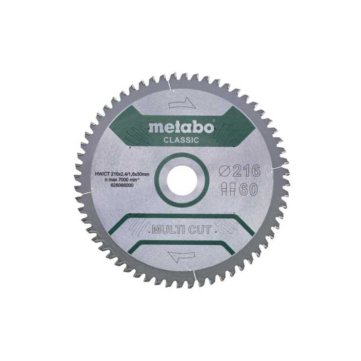 Metabo Πριονόδισκος “multi cut – classic”, 216×30, Z60 FZ/TZ, 5°αρν. /B 628655000 Metabo Πριονόδισκος “multi cut – classic”, 216×30, Z60 FZ/TZ, 5°αρν. /B 628655000