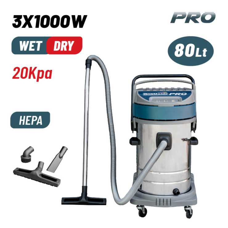 BORMANN Pro BVC7510 Σκούπα Υγρών-Στερεών 3x1000W Με Ανοξείδωτο Κάδο 80Lt 049821