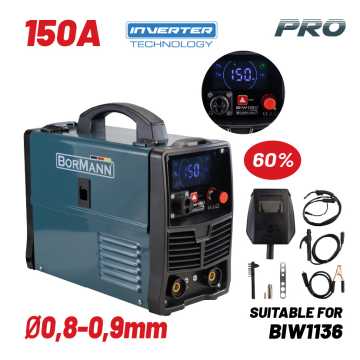BORMANN Pro BIW1150 Ηλεκτροκόλληση MIG/MAG/TIG/MMA 150A,60%,No gas,450gr/1000gr Κουλούρα (0,8-1,0mm) 071648