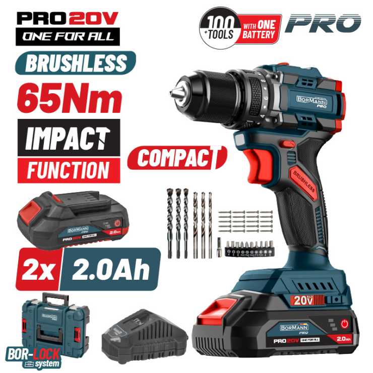 BORMANN Pro BBP5401X22CA Κρουστικό Δραπανοκατσάβιδο Compact Brushless Μπαταρίας 20V,2x2ah 083238