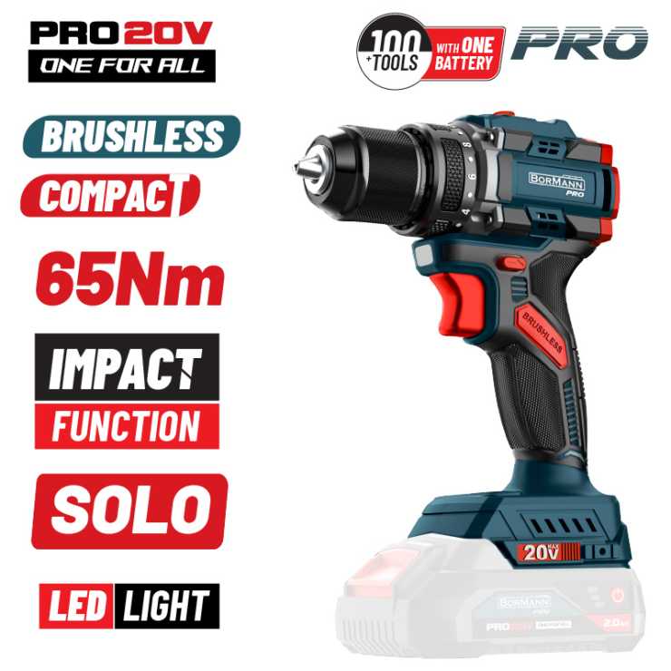 BORMANN Pro BBP5400 Δραπανοκατσάβιδο Κρουστικό,Compact,Brushless 20V,Li-Ion,65Nm με 2 Ταχύτητες 083276