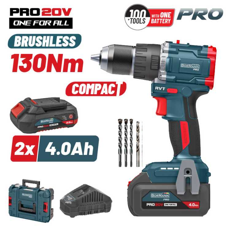 BORMANN Pro BBP5451X44CA Δραπανικαυτσάβιδο Κρουστικό 20V,2x4Ah,Li-Ion,Compact,2 Ταχύτητες & Βαλίτσα 083412