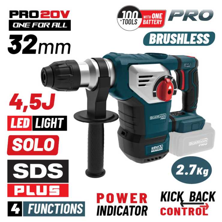 BORMANN Pro BBP5335 Πνευματικό Σκαπτικό Μπαταρίας SDS-PLUS Brushless 20V,4.5J,0-760rpm,SOLO 083474