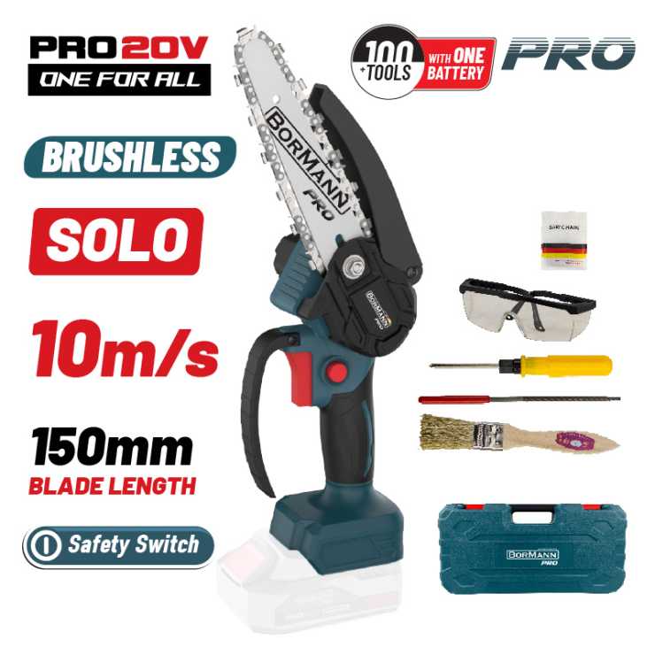 BORMANN Pro BBP3916C Κλαδευτικό Αλυσοπρίονο Μπαταρίας 20V,Brushless,Λάμα 15cm,825gr,Βαλίτσα, SOLO 083542
