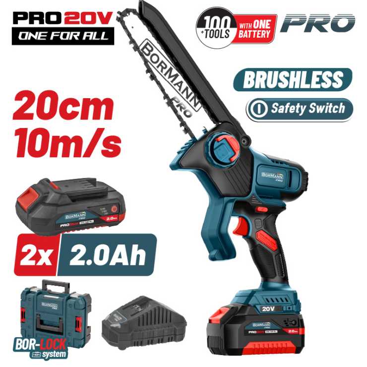 BORMANN Pro BBP5441X22C Κλαδευτικό Αλυσοπρίονο Mπαταρίας 20V Brushless,2x2Ah,Λάμα 20cm,1.3kg 083665