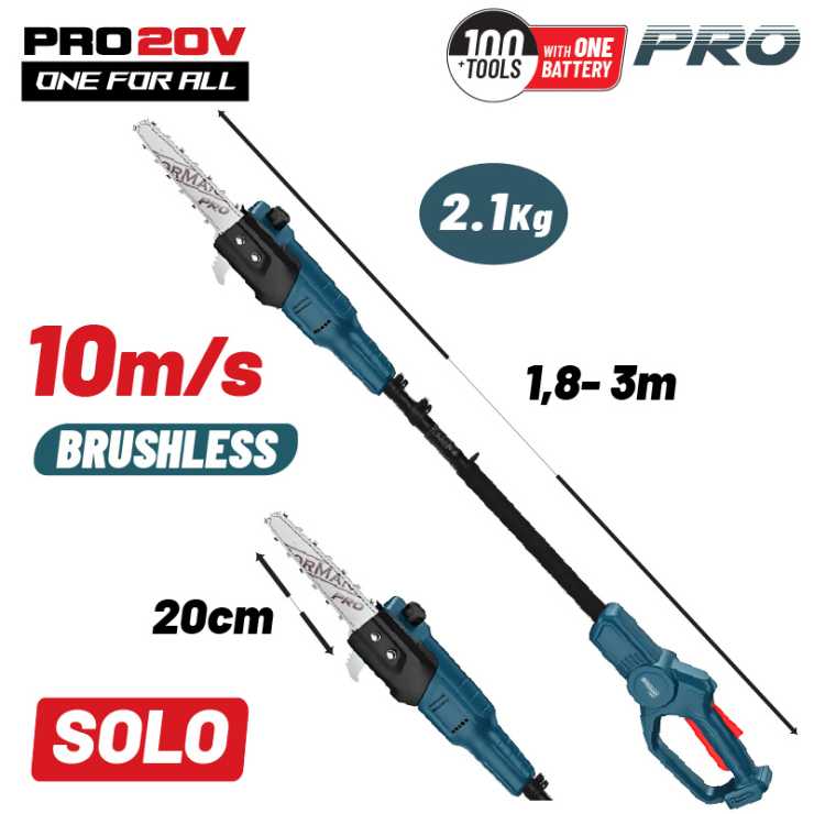 BORMANN Pro BBP4220 Τηλεσκοπικό Κονταροπρίονο Μπαταρίας 21V,Λάμα 20cm,Αυτόματη Λίπανση,Βαλίτσα,SOLO 083702