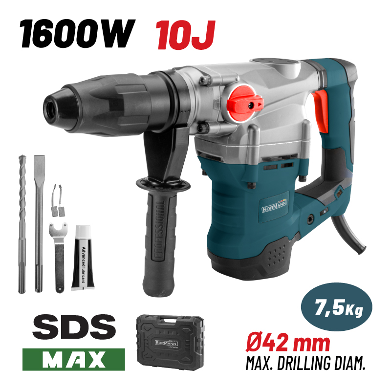 BORMANN BPH7500 Σκαπτικό Περιστροφικό Πιστολέτο 1600W,SDS-MAX,10J,βαλίτσα με εξαρτήματα 023180
