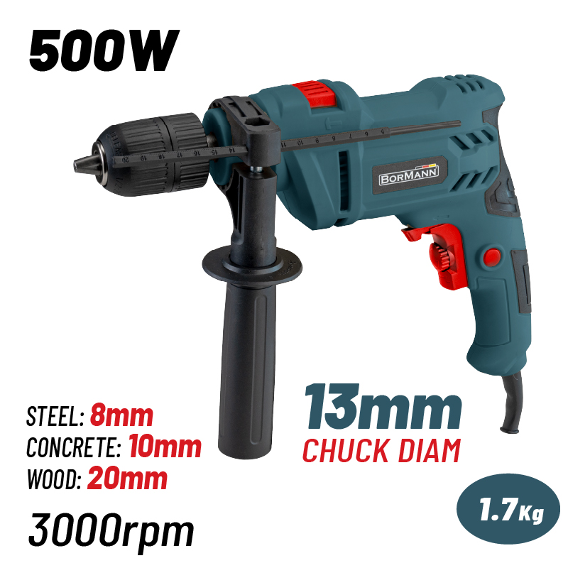 BORMANN BID5100 Δράπανο Κρουστικό 500W 0-2900rpm 0-46400bpm Τσοκ Αυτόματο 13mm Οδηγός Βάθους 054757