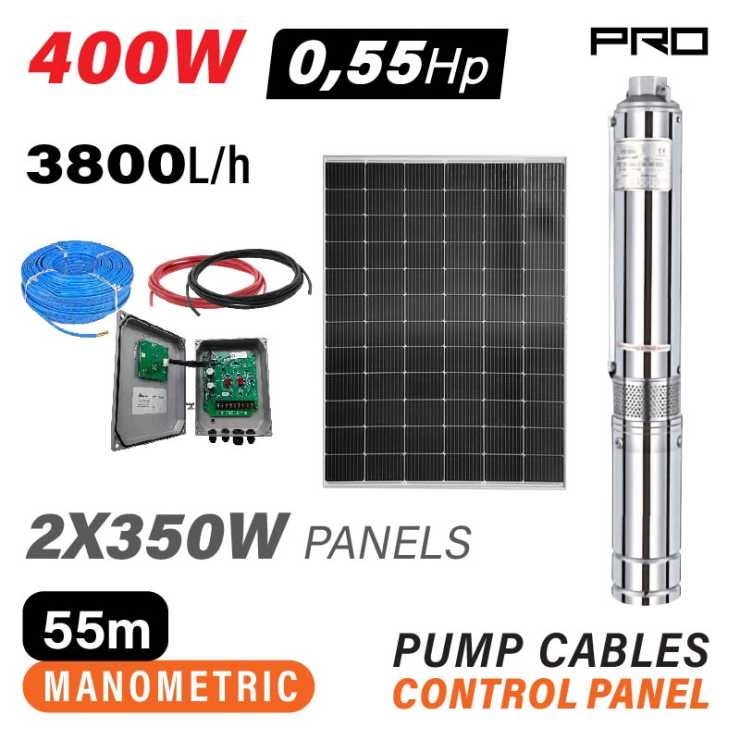 NAKAYAMA Pro NP2220 Αντλία Νερού με Φωτοβολταικό 48W,400W, Mέγιστο Μανομετρικό 55m,Σετ 2 Πάνελ 700W 080053