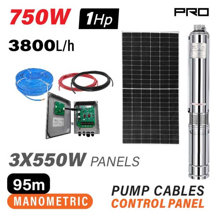 NAKAYAMA Pro NP2230 Αντλία Νερού με Φωτοβολταικό 96V,750W,Μέγιστο Μανομετρικό 95m,Σετ 3 Πάνελ 1650W 080107