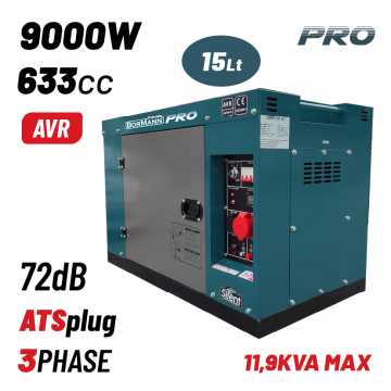 ΒORMANN Pro BGB9800 Γεννήτρια Πετρελαίου Τριφασική,9000W,12kVA,633cc, Κλειστού Τύπου 080756
