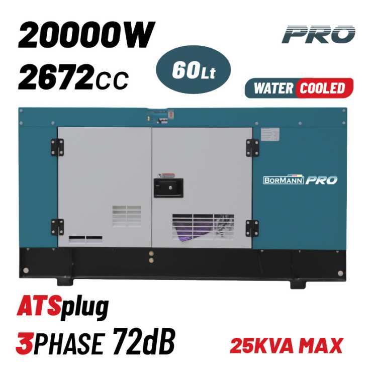 BORMANN Pro BGB9950 Γεννήτρια Πετρελαίου Υδρόψυκτη 18000W,25Kva,2672cc,Κλειστού Τύπου, Τριφασική 080770