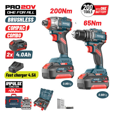 BORMANN Pro BBP5431X44T2CA Σετ Compact Brushless Κρουστικό Δραπαν/βιδο & Παλμικό Κατσαβίδι Bruhless 084839
