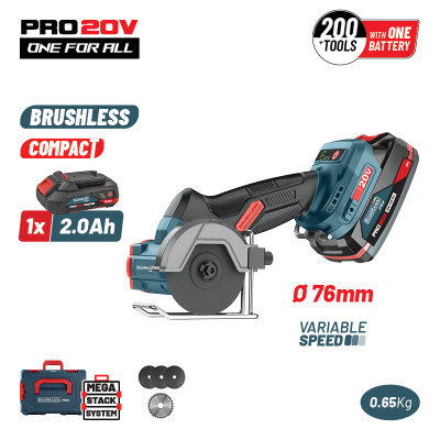 BORMANN Pro BBP5418X2CA Μini Brushless Γωνιακός Τροχός Ρυθμιζόμενος 20V, 0-7000/14000/20000rpm,1x2Ah 085027