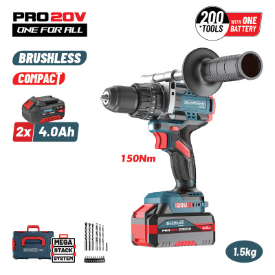 ΒΟRMANN Pro BBP5406X44CA Δραπανοκατσάβιδο Κρουστικό,Compact,Brushless Μπαταρίας 20V,Li-Ion,2x4Ah 085072