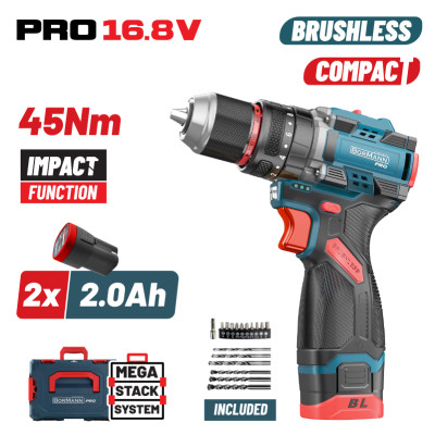 BORMANN Pro BBP1645X22CA Δραπανοκατσάβιδο Κρουστικό Compact,Brushless Mπαταρίας 2x2Ah,45Nm 085102