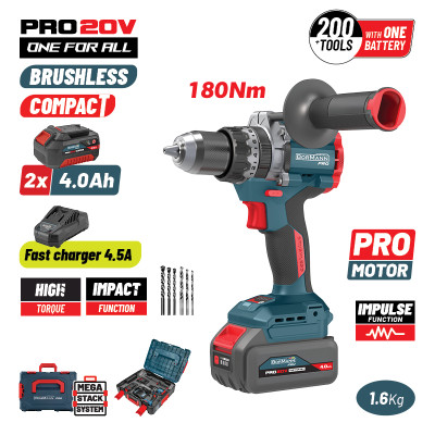BORMANN Pro BBP5461X44CA Δραπανοκατσάβιδο Κρουστικό, Compact, Brushless Mπαταρίας 20V,Li-Ion,2x4.0Ah 085201