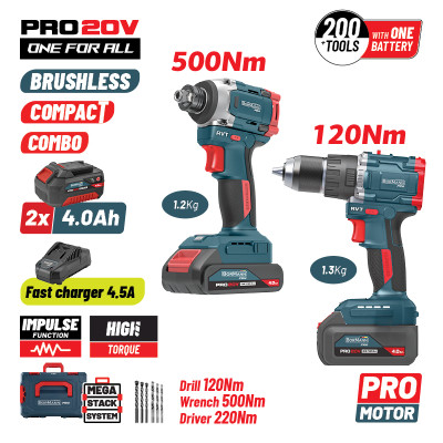 BORMANN Pro BBP5465X44T2CA Σετ Compact Brushless Κρουστικό Δραπανοκατσάβιδο & Μπουλονόκλειδο 2σε1 085263