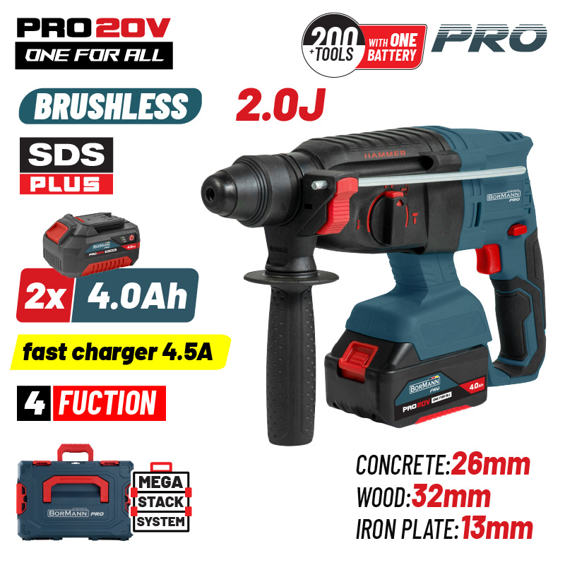 BORMANN Pro BBP5416X44CA Πνευματικό Σκαπτικό Μπαταρίας SDS-PLUS Brushless 20V,2J,0-1200rpm,2x4Ah (085676)