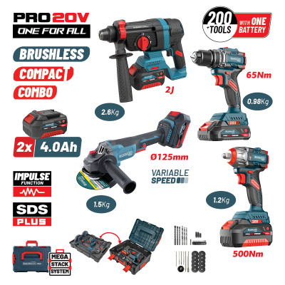 BORMANN Pro BBP5438X44T4CA Σετ Brushless Μπαταρίας,Δραπαν/βιδο,Γωνιακός Τροχός,Πνευματικό & Μπουλ/δο 085751