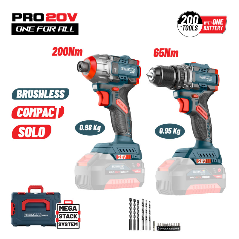 BORMANN Pro BBP5408T2CA Σετ Κρουστικό Δραπαν/βιδο & Παλμικό Κατσαβίδι, Brushless, SOLO (086376)
