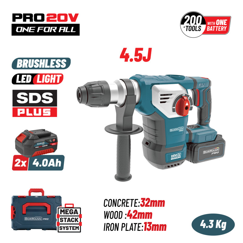 BORMANN Pro BBP5337X44CA Πνευματικό Σκαπτικό Μπαταρίας SDS-PLUS Brushless 20V,4.5J,0-760rpm (088950)