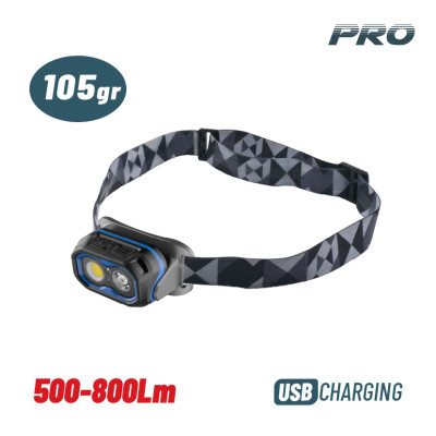 BORMANN Pro BPR6032 Φακός Κεφαλής Επαναφορτιζόμενος Διπλής Λειτουργίας, 800Lm, Αδιάβροχος 072324